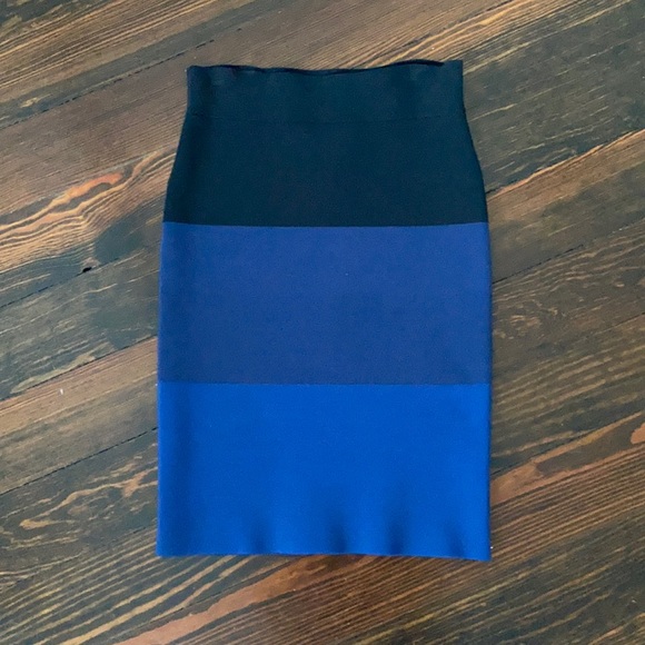 BCBGMAXAZRIA black blue color block bandage skirt - Picture 1 of 3